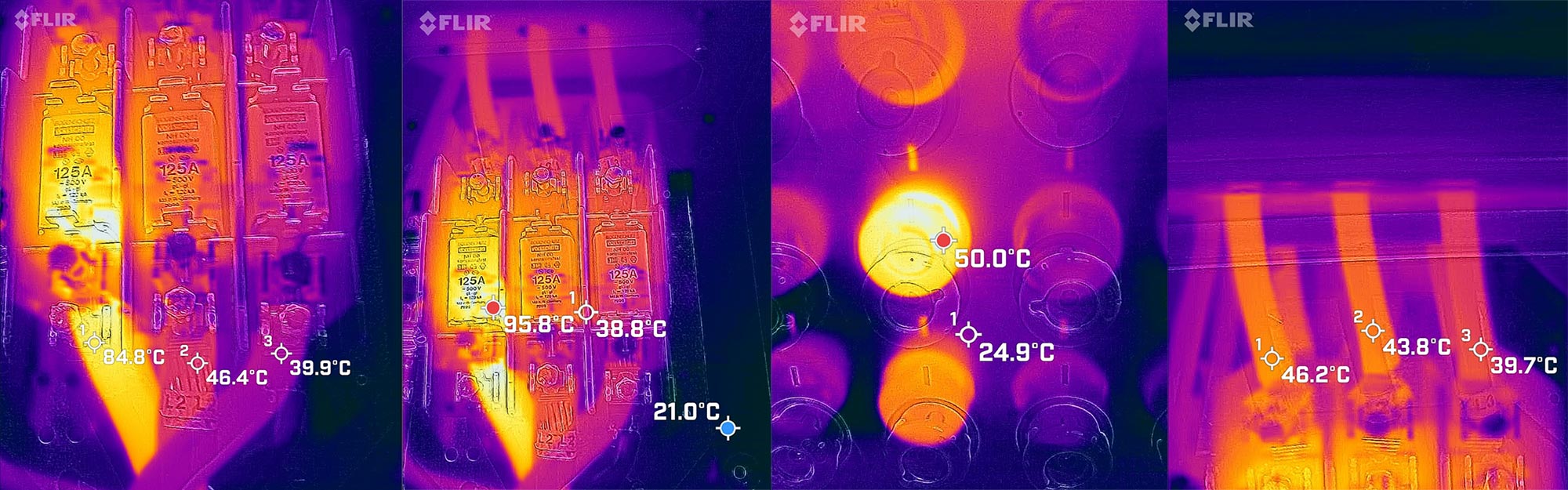 Termografering, fyra bildexempel. 